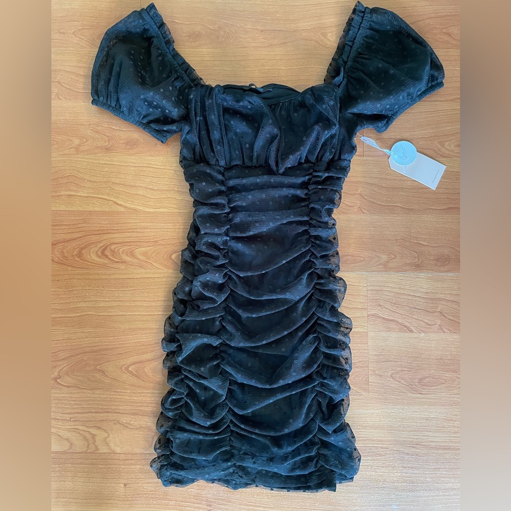 NWT Blashe Bodycon Tulle Black Mini Off Shoulder Dress Small S